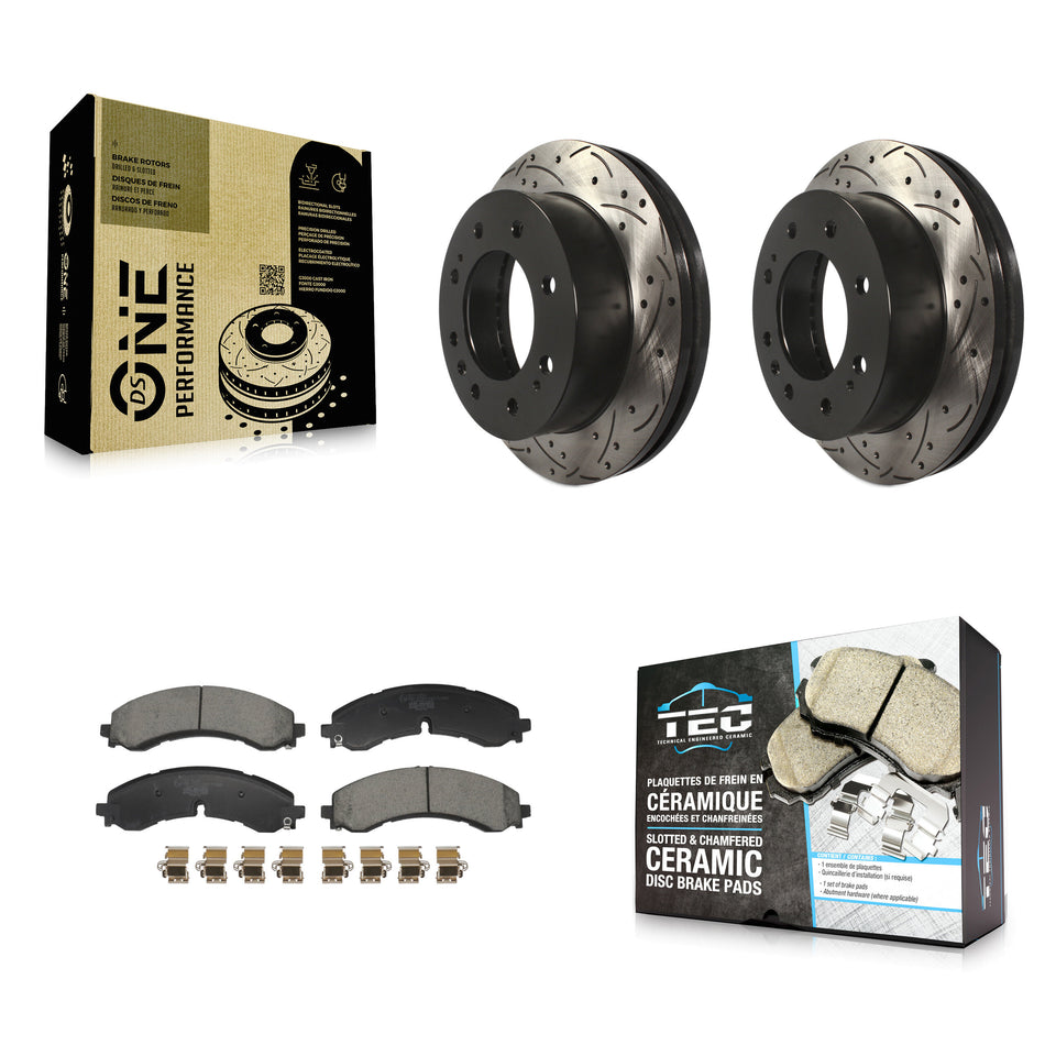 Front Drilled Slot Brake Rotor Ceramic Pad Kit For GMC Chevrolet Sierra 2500 HD Silverado KDT-101251
