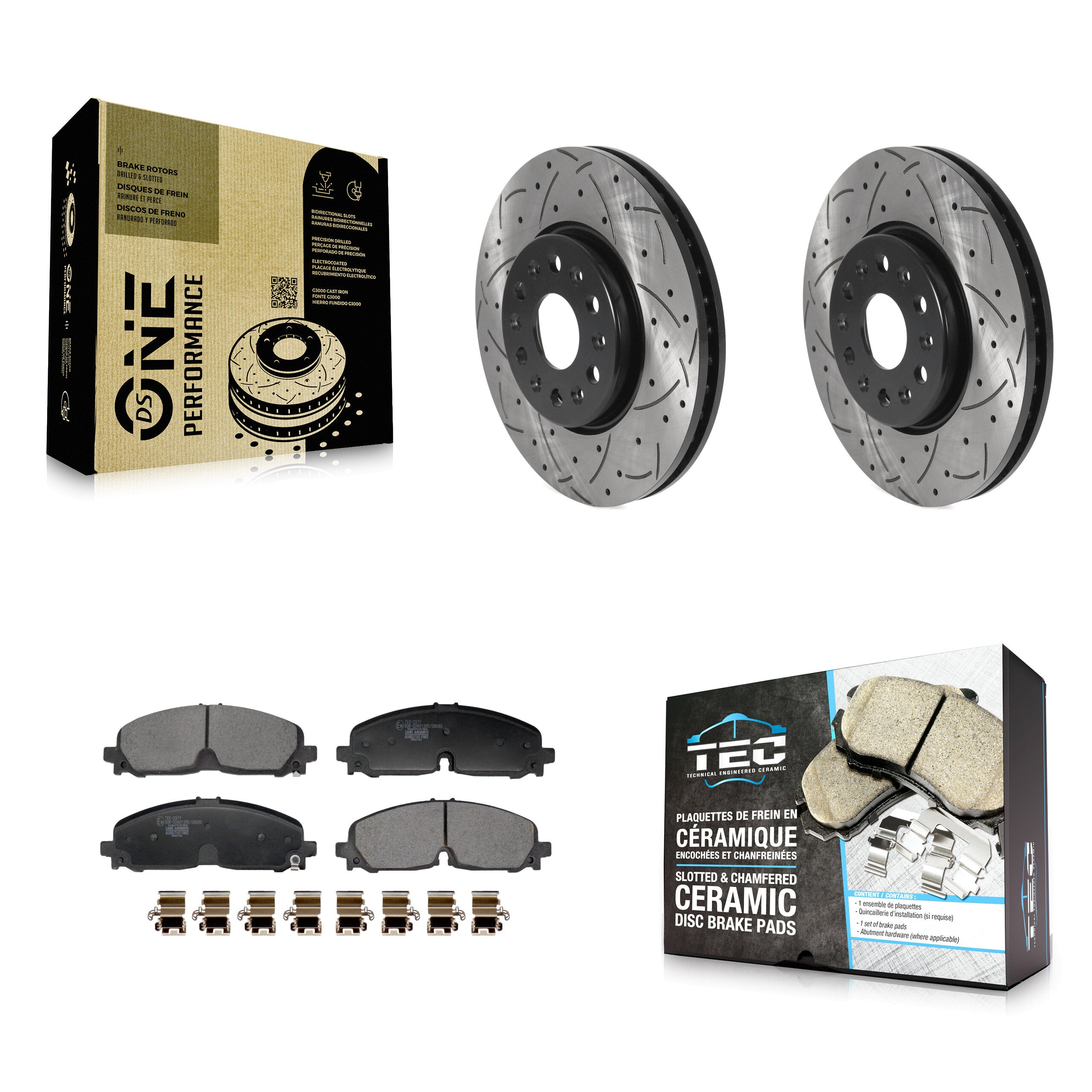 Front Drilled Slot Brake Rotor & Ceramic Pad Kit For Chevrolet Traverse Blazer GMC Acadia KDT-101253