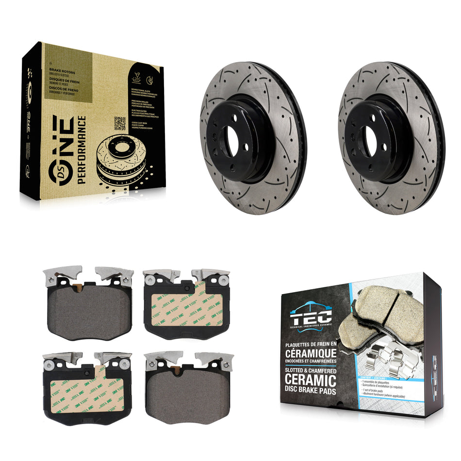 Front Coated Drilled Slotted Disc Brake Rotors And Ceramic Pads Kit For Toyota GR Supra KDT-101255
