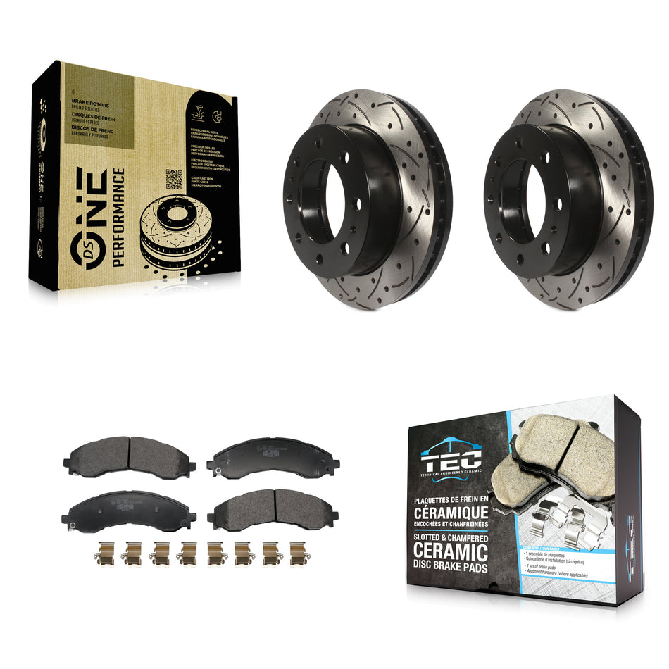 Front Drilled Slot Brake Rotor Ceramic Pad Kit For GMC Chevrolet Savana 2500 Express 3500 KDT-101286