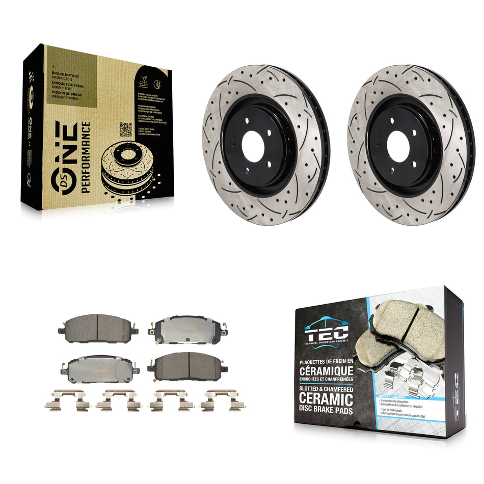 Front Drilled Slot Brake Rotor Ceramic Pad Kit For Mitsubishi Outlander Nissan Pathfinder KDT-101287