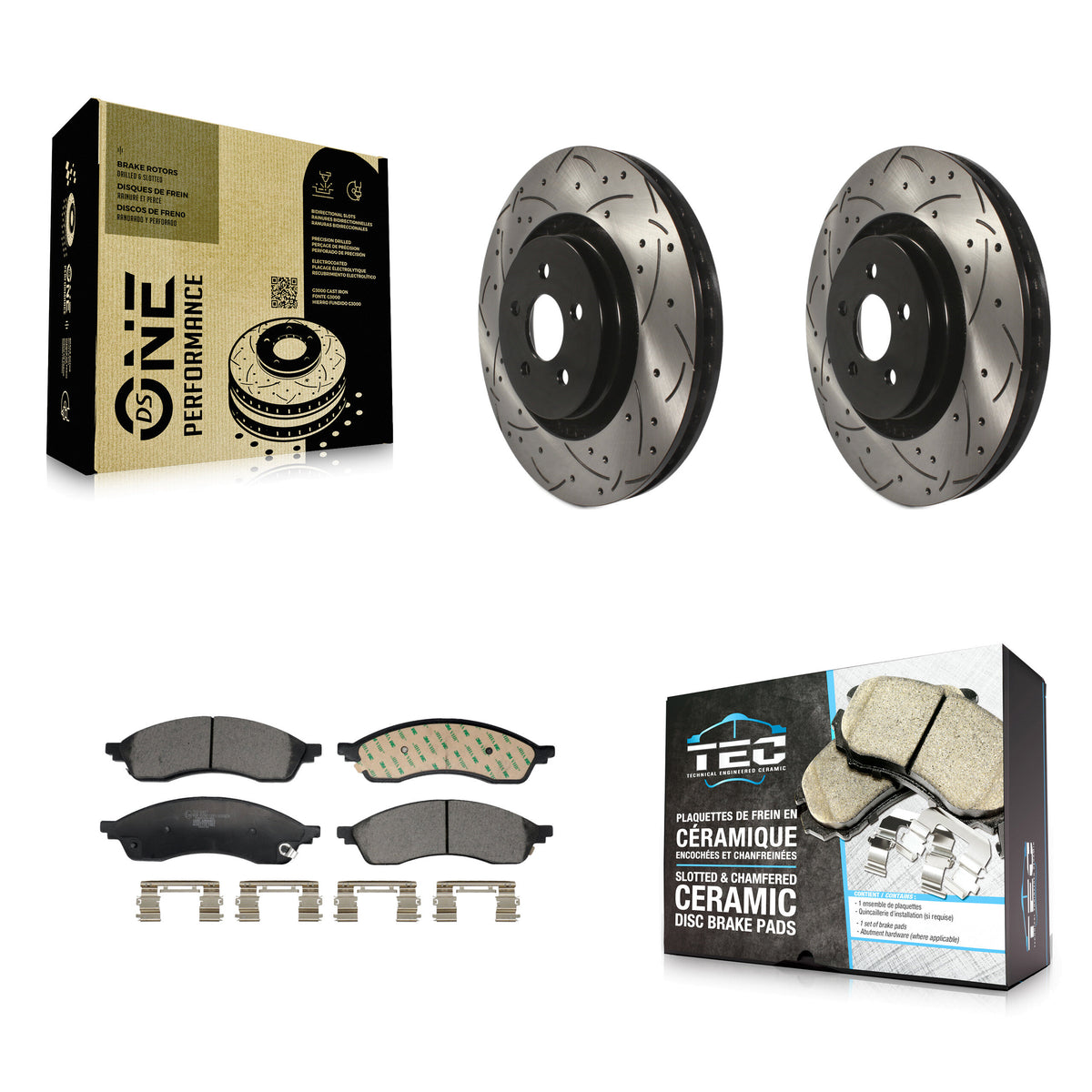 Front Coated Drilled Slotted Disc Brake Rotors And Ceramic Pads Kit For Lincoln Nautilus KDT-101289