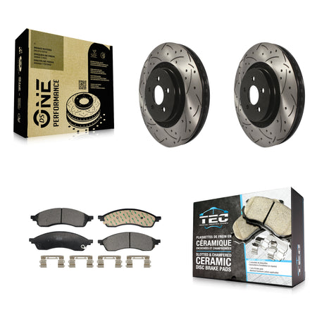 Front Coated Drilled Slotted Disc Brake Rotors And Ceramic Pads Kit For Lincoln Nautilus KDT-101289