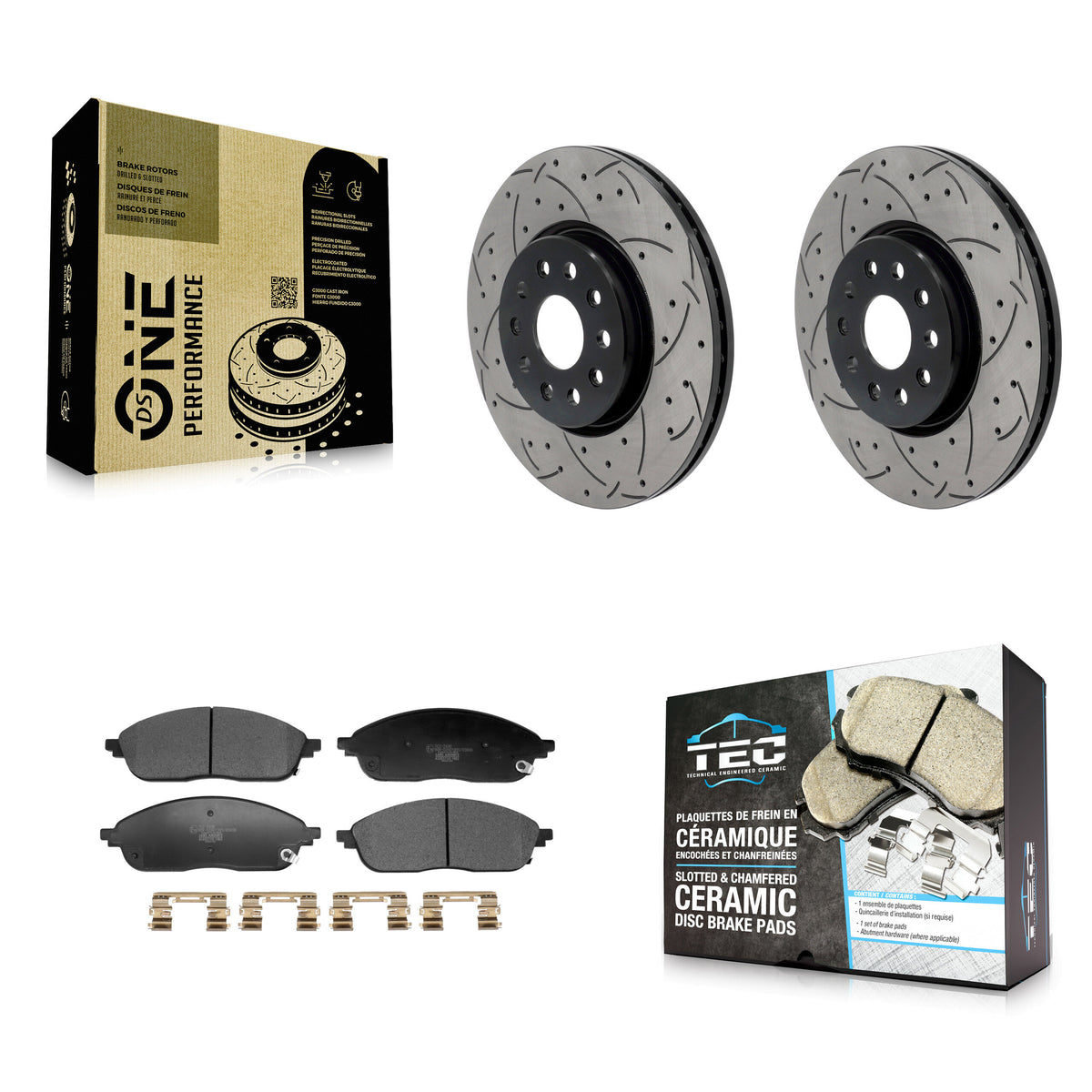 Front Coated Drilled Slotted Disc Brake Rotor & Ceramic Pad Kit For Jeep Grand Cherokee L KDT-101290