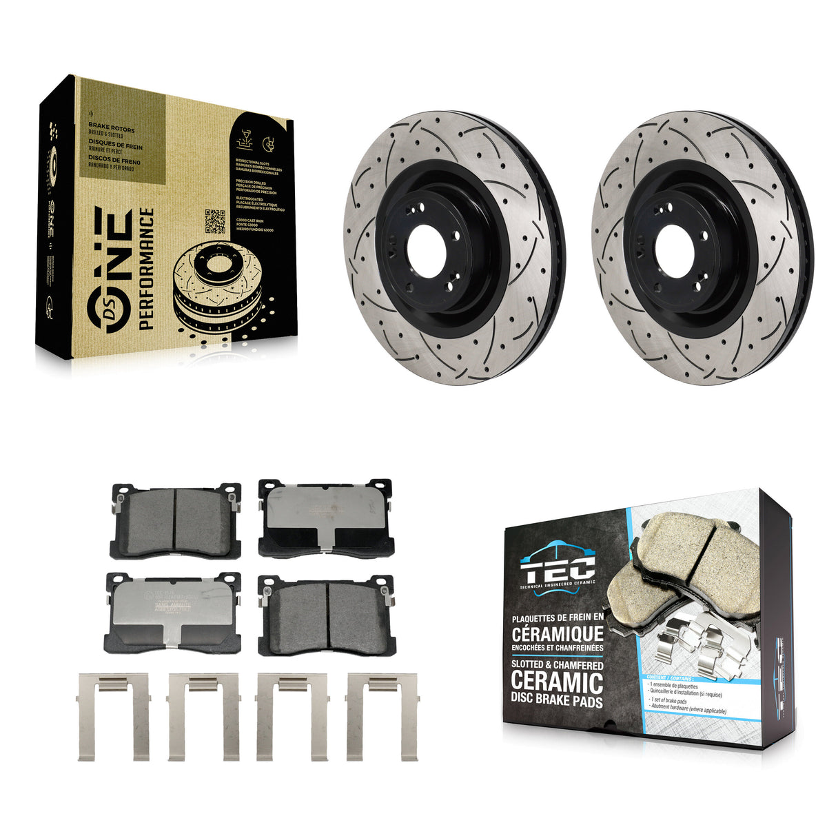 Front Coated Drilled Slotted Disc Brake Rotors Ceramic Pad Kit For Hyundai Equus Kia K900 KDT-101294