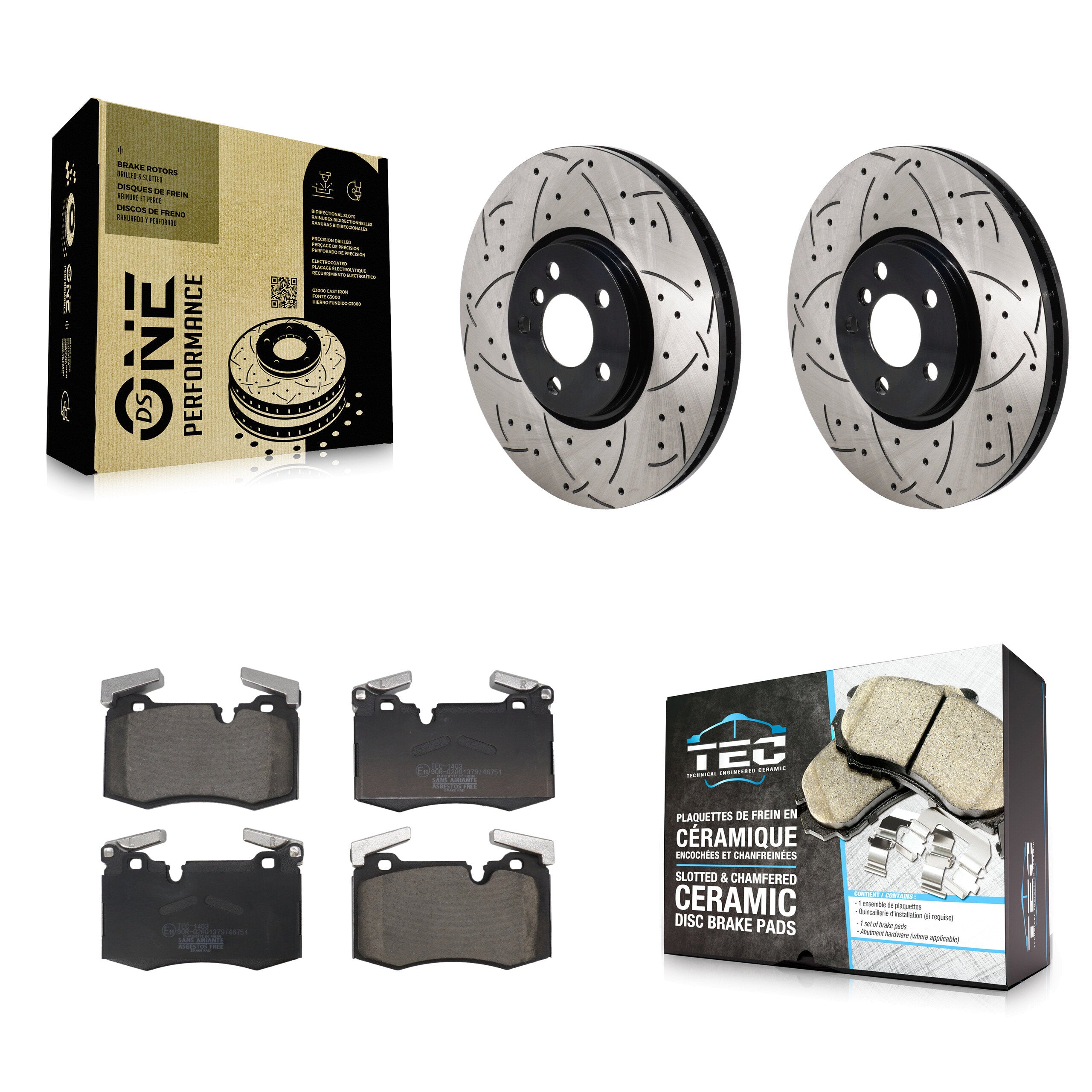 Front Drill Slot Disc Brake Rotors Ceramic Pad Kit For 2016 Mini Cooper John Works KDT-101295