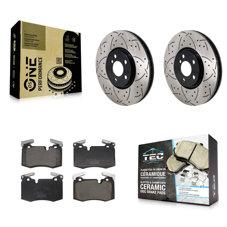Front Drill Slot Disc Brake Rotors Ceramic Pad Kit For 2016 Mini Cooper John Works KDT-101295