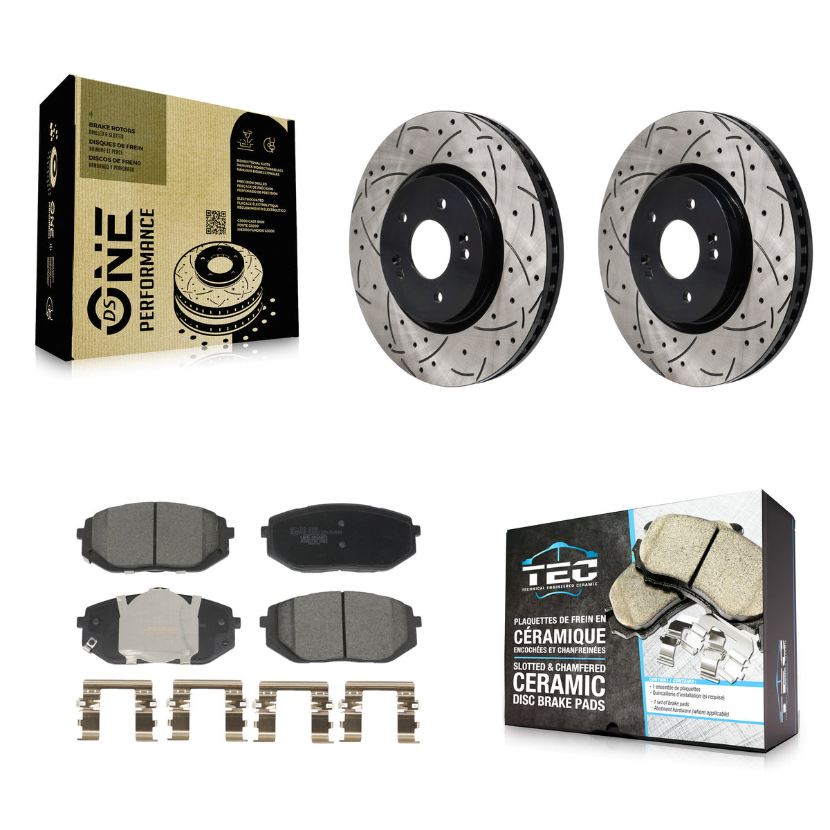 Front Drill Slot Brake Rotors Ceramic Pad Kit For Hyundai Tucson Kia Sportage Ioniq 5 EV6 KDT-101296