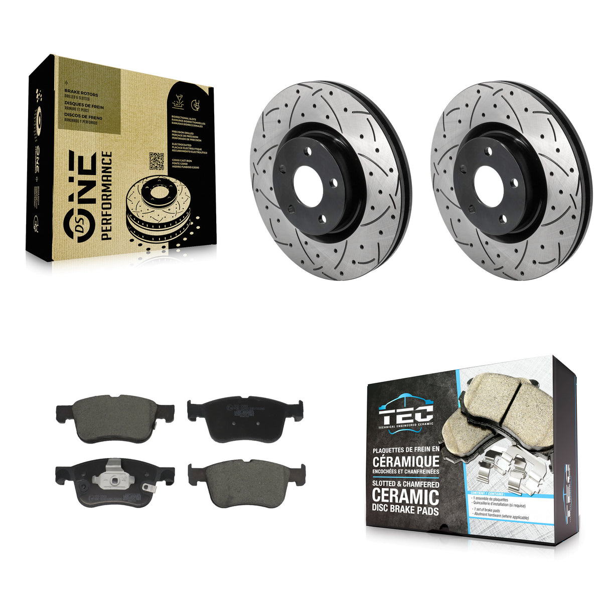 Front Drill Slot Brake Rotor Ceramic Pad Kit For Ford Escape Bronco Sport Lincoln Corsair KDT-101297