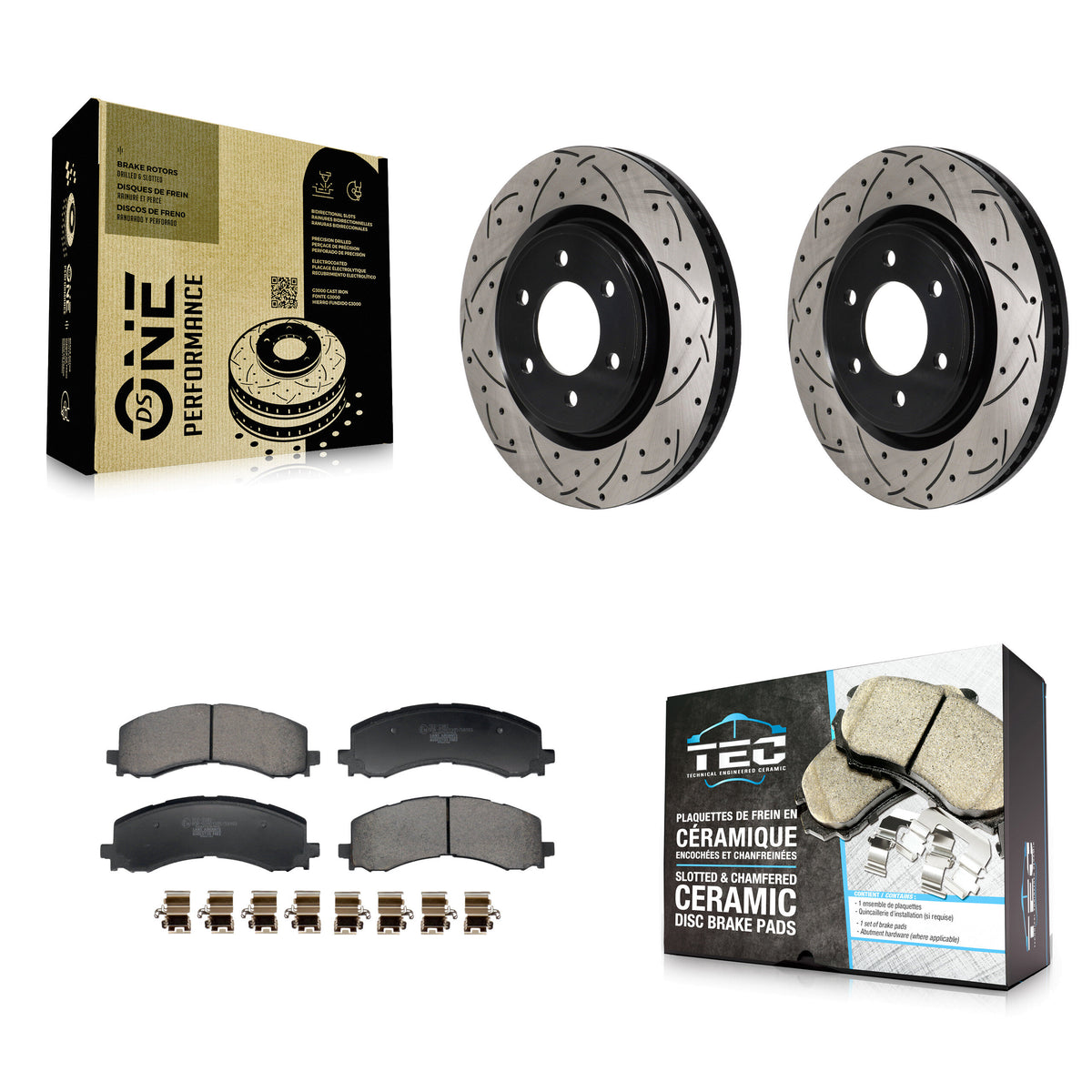 Front Drilled Slot Brake Rotor & Ceramic Pad Kit For Ford F-150 Bronco Expedition Lincoln KDT-101299