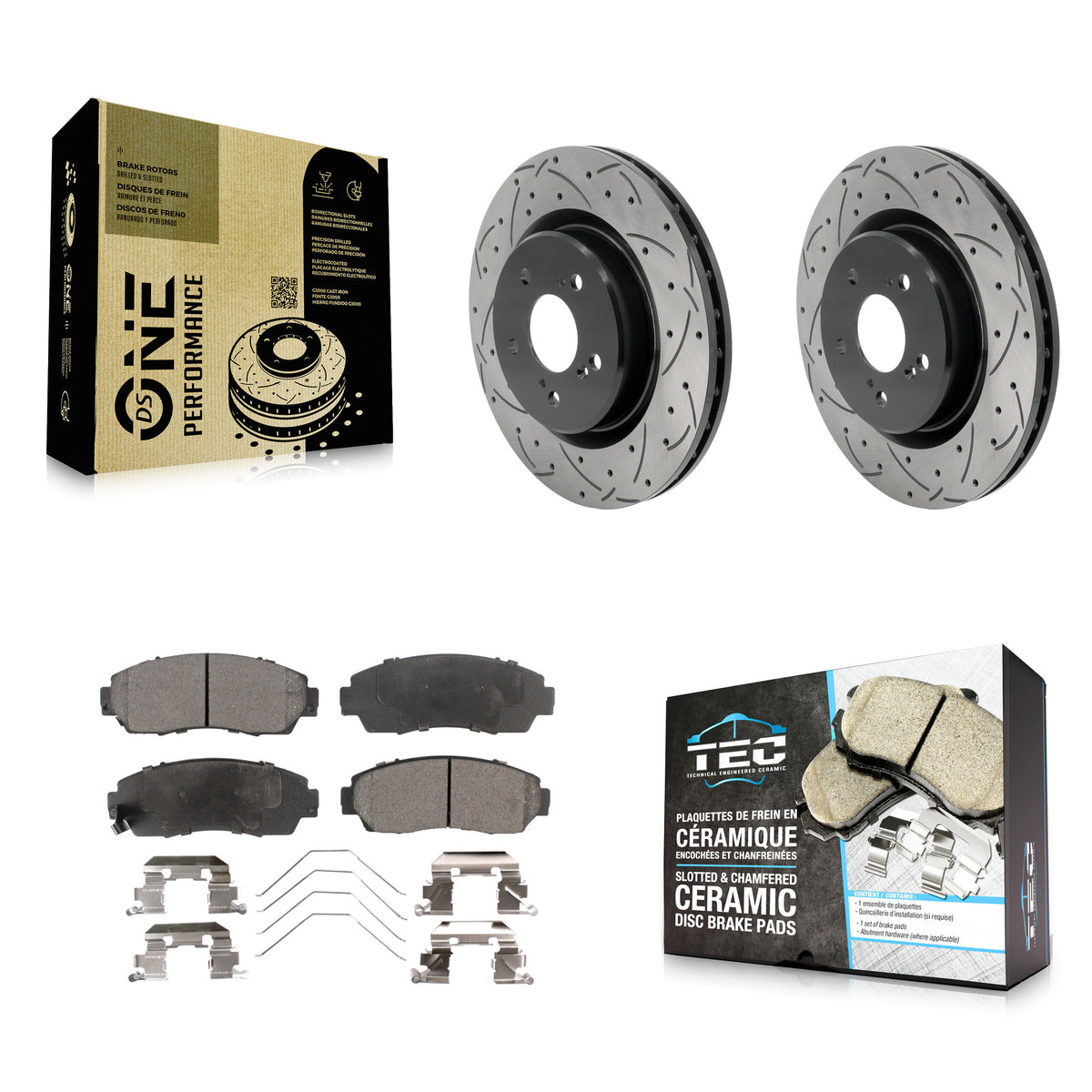 Front Coated Drilled Slot Disc Brake Rotor & Ceramic Pad Kit For 2021-2023 Acura TLX 2.0L KDT-101303