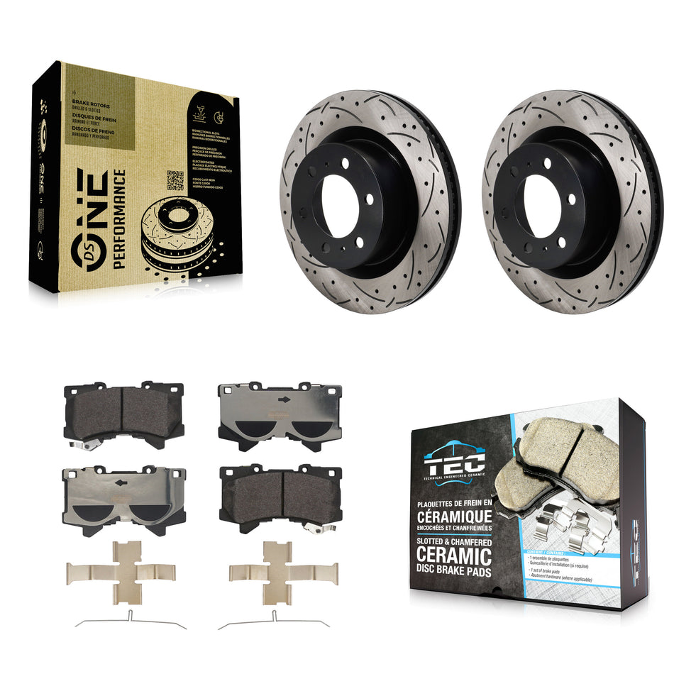 Front Drilled Slot Disc Brake Rotor Ceramic Pad Kit For Toyota Tundra Lexus LX600 Sequoia KDT-101304