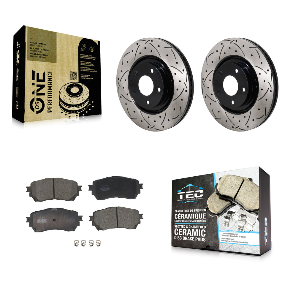 Front Coated Drilled Slot Disc Brake Rotors Ceramic Pad Kit For 2021 Mazda 6 Turbocharged KDT-101308