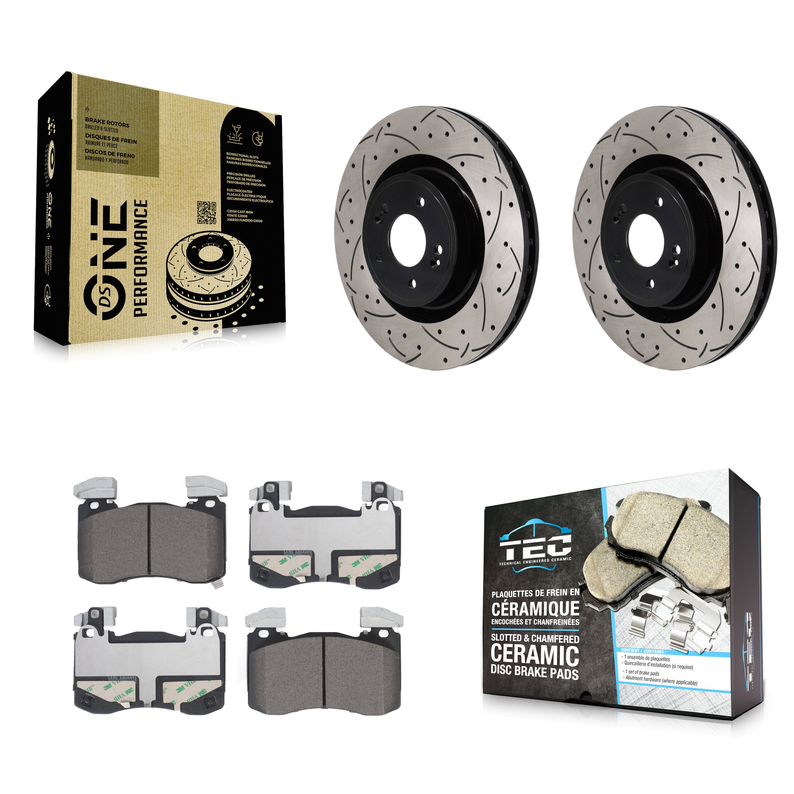 Front Coated Drilled Slotted Disc Brake Rotor Ceramic Pad Kit For Genesis G70 Kia Stinger KDT-101311