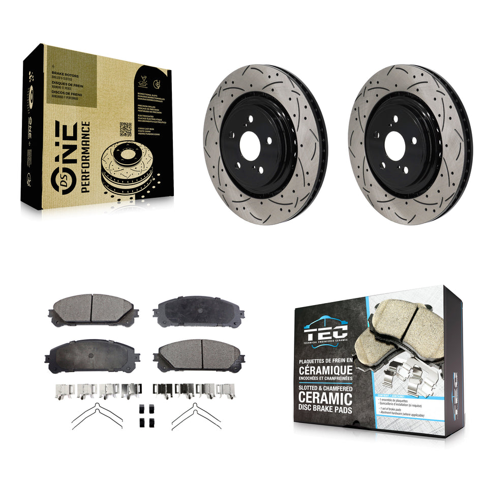 Front Coated Drill Slot Disc Brake Rotors Ceramic Pad Kit For 2020-2022 Toyota Highlander KDT-101313