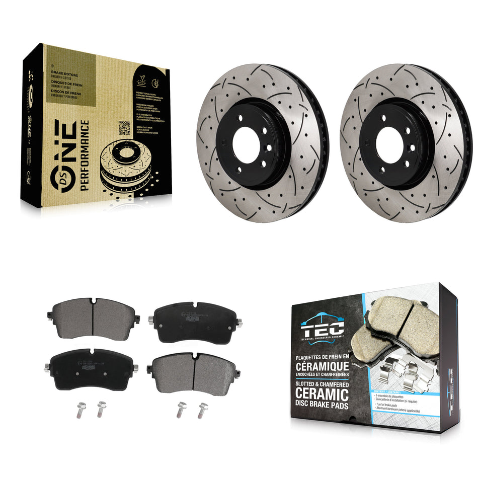 Front Drill Slot Brake Rotor Ceramic Pad Kit For Land Rover Discovery Range DIESEL engine KDT-101315