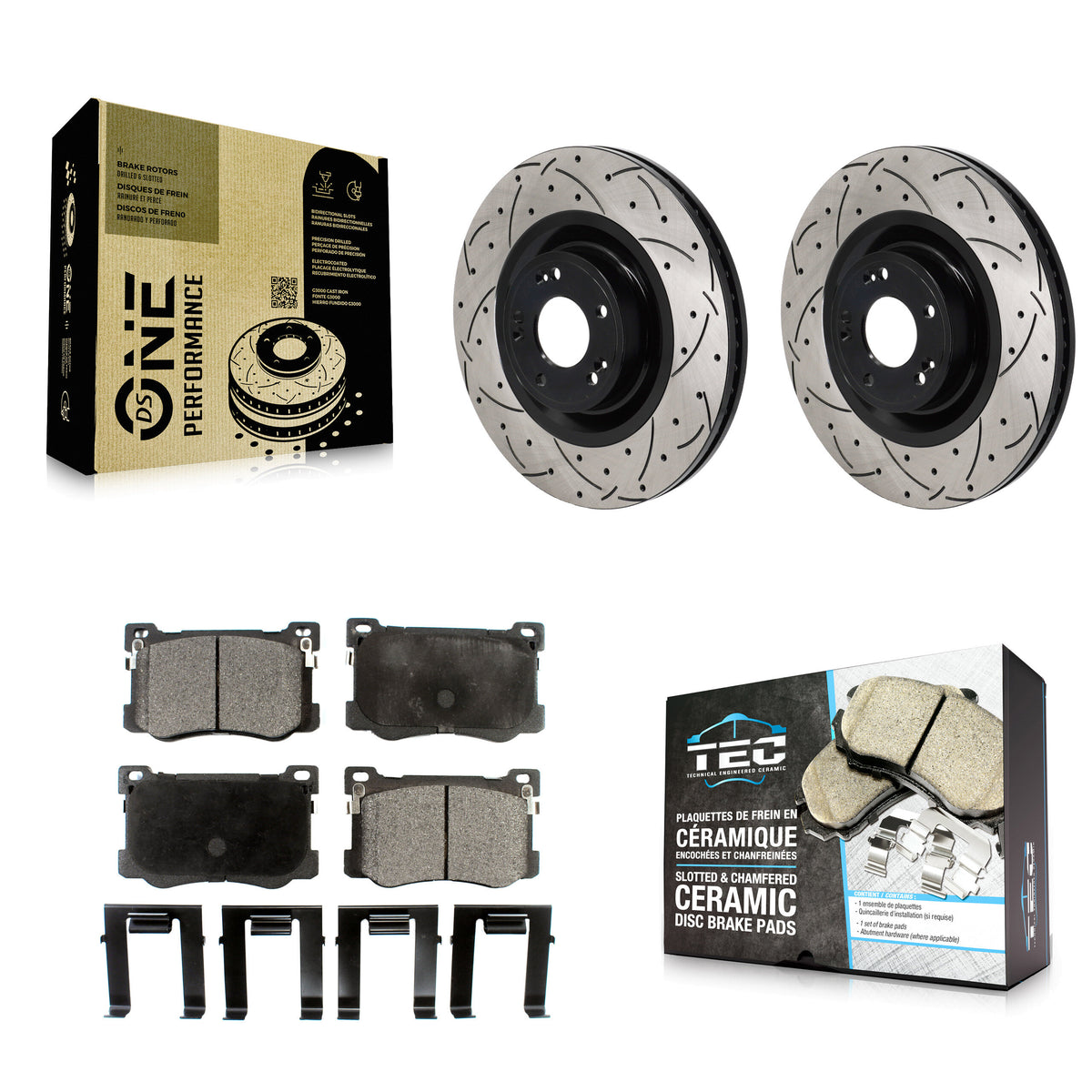 Front Coated Drilled Slot Disc Brake Rotor & Ceramic Pad Kit For Hyundai Genesis G80 5.0L KDT-101319