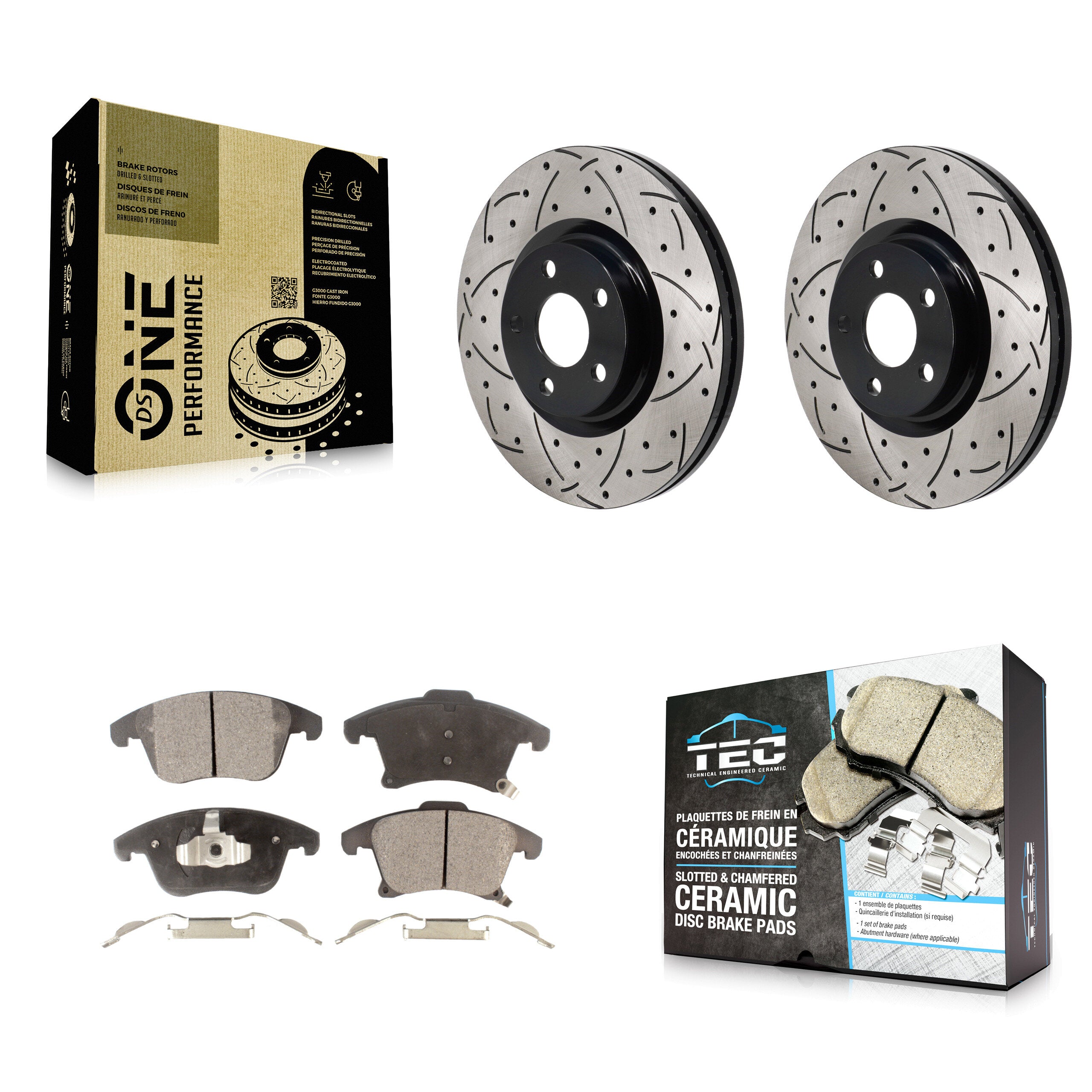 Front Coated Drilled Slot Disc Brake Rotor Ceramic Pad Kit For 2017-2020 Lincoln MKZ 2.0L KDT-101320