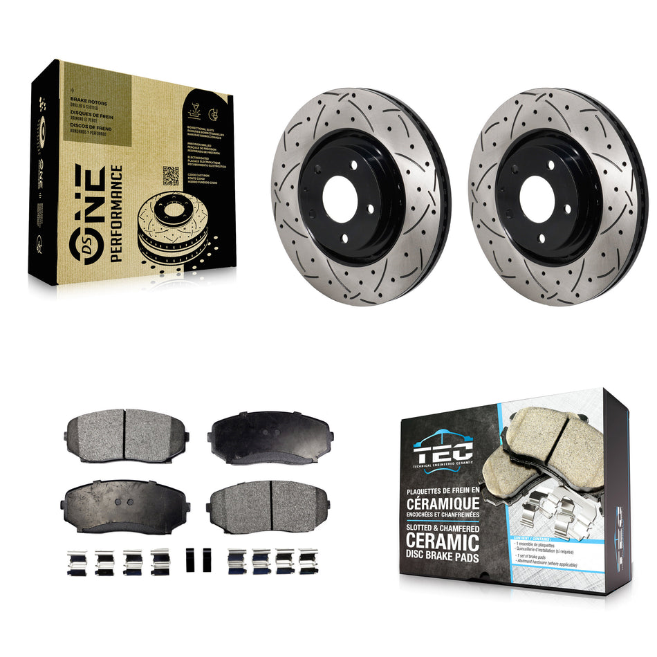 Front Coated Drilled Slotted Disc Brake Rotors And Ceramic Pads Kit For Mazda CX-5 CX-9 KDT-101321