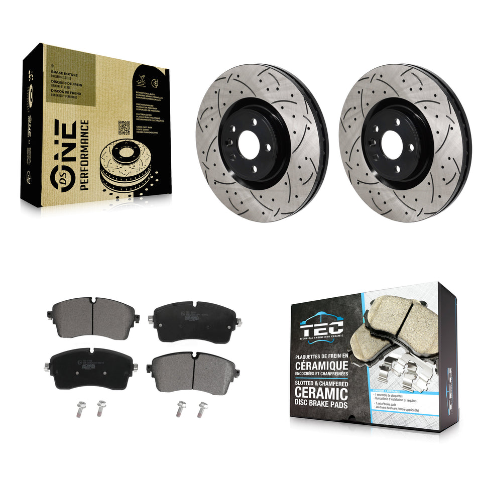 Front Drilled Slot Brake Rotors Ceramic Pad Kit For Land Rover Range Evoque Jaguar E-Pace KDT-101322