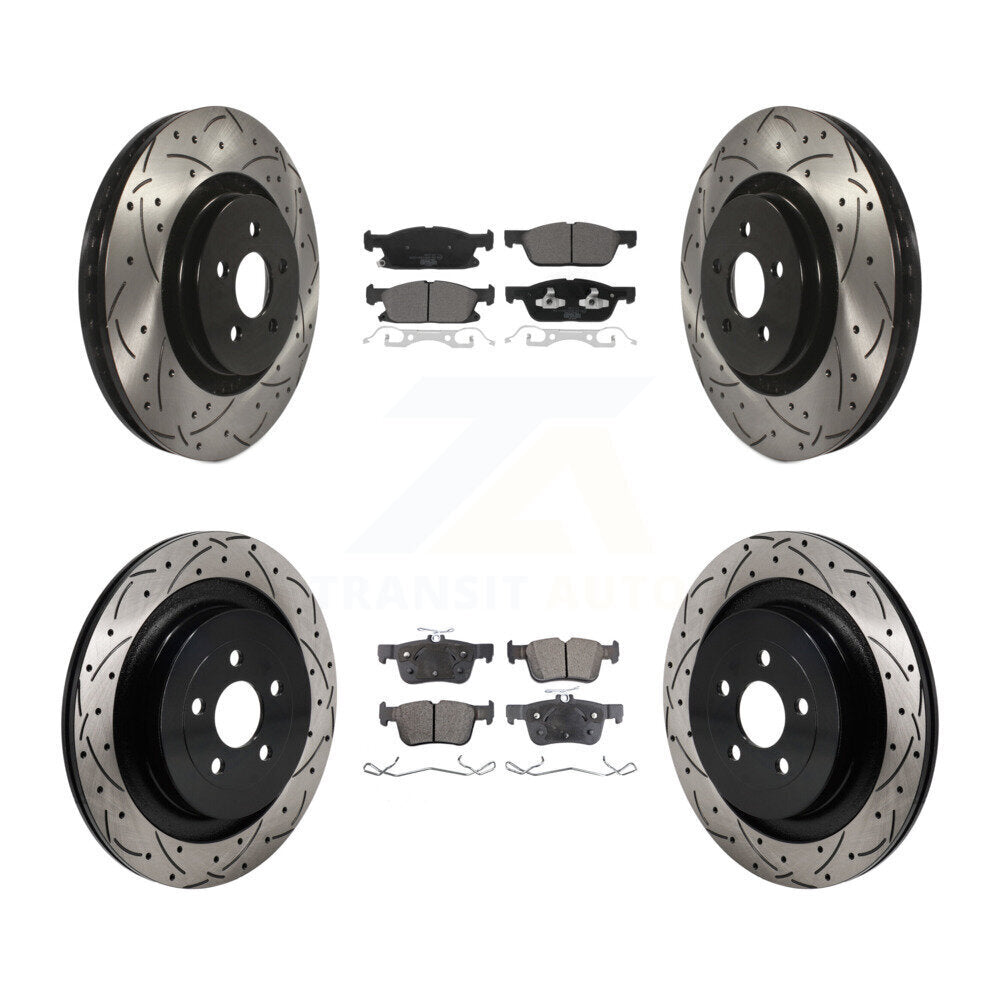 Front Rear Coated Drilled Slotted Disc Brake Rotor & Ceramic Pad Kit For Lincoln Nautilus KDT-101332