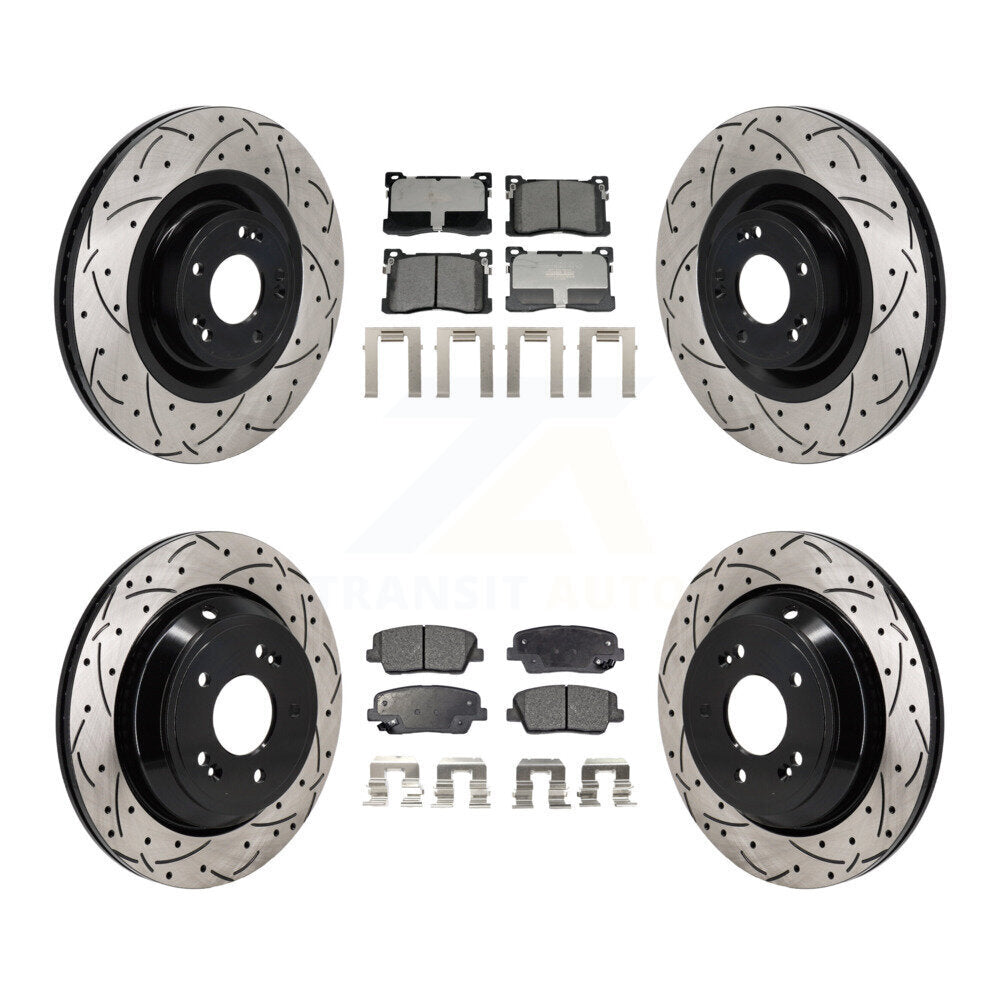 Front Rear Coated Drill Slot Disc Brake Rotors Ceramic Pad Kit For Hyundai Equus Kia K900 KDT-101335