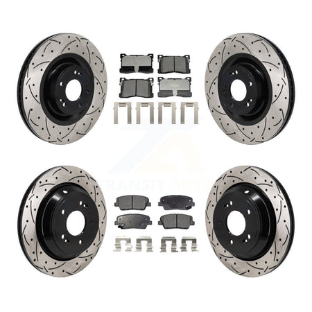 Front Rear Coated Drill Slot Disc Brake Rotors Ceramic Pad Kit For Hyundai Equus Kia K900 KDT-101335