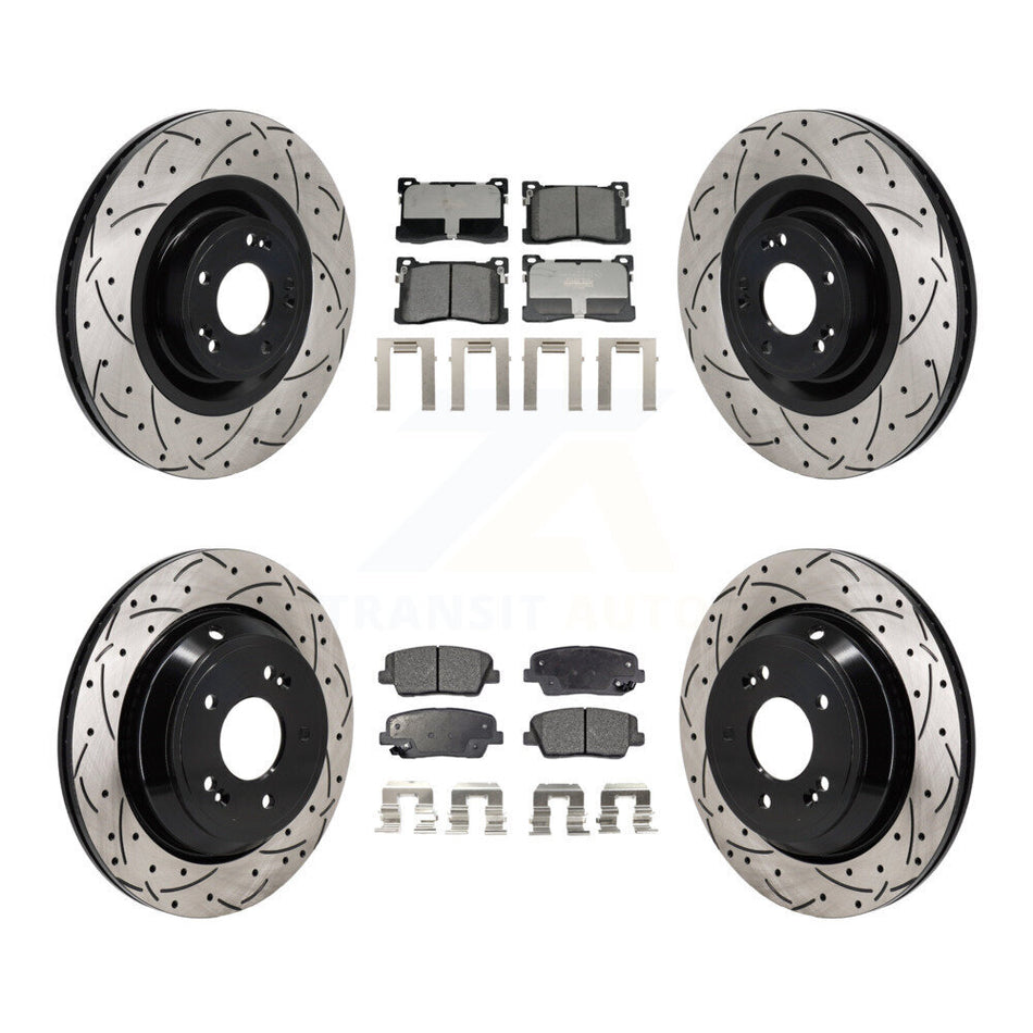 Front Rear Coated Drill Slot Disc Brake Rotors Ceramic Pad Kit For Hyundai Equus Kia K900 KDT-101335