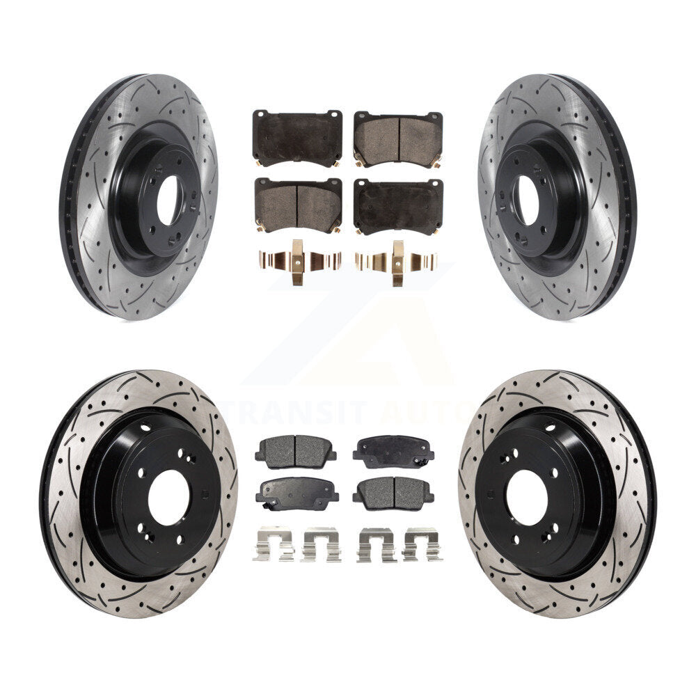 Front Rear Coated Drilled Slotted Disc Brake Rotor Ceramic Pad Kit For 2011 Hyundai Equus KDT-101336