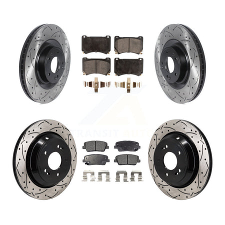 Front Rear Coated Drilled Slotted Disc Brake Rotor Ceramic Pad Kit For 2011 Hyundai Equus KDT-101336