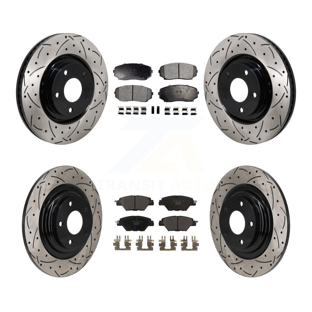 Front Rear Coated Drilled Slot Disc Brake Rotors Ceramic Pad Kit For 2016-2023 Mazda CX-9 KDT-101337