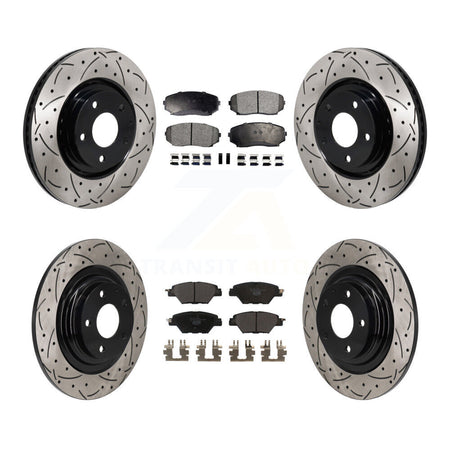 Front Rear Coated Drilled Slot Disc Brake Rotors Ceramic Pad Kit For 2016-2023 Mazda CX-9 KDT-101337