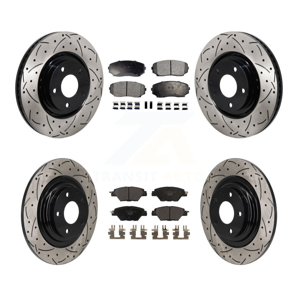 Front Rear Coated Drilled Slot Disc Brake Rotors Ceramic Pad Kit For 2016-2023 Mazda CX-9 KDT-101337