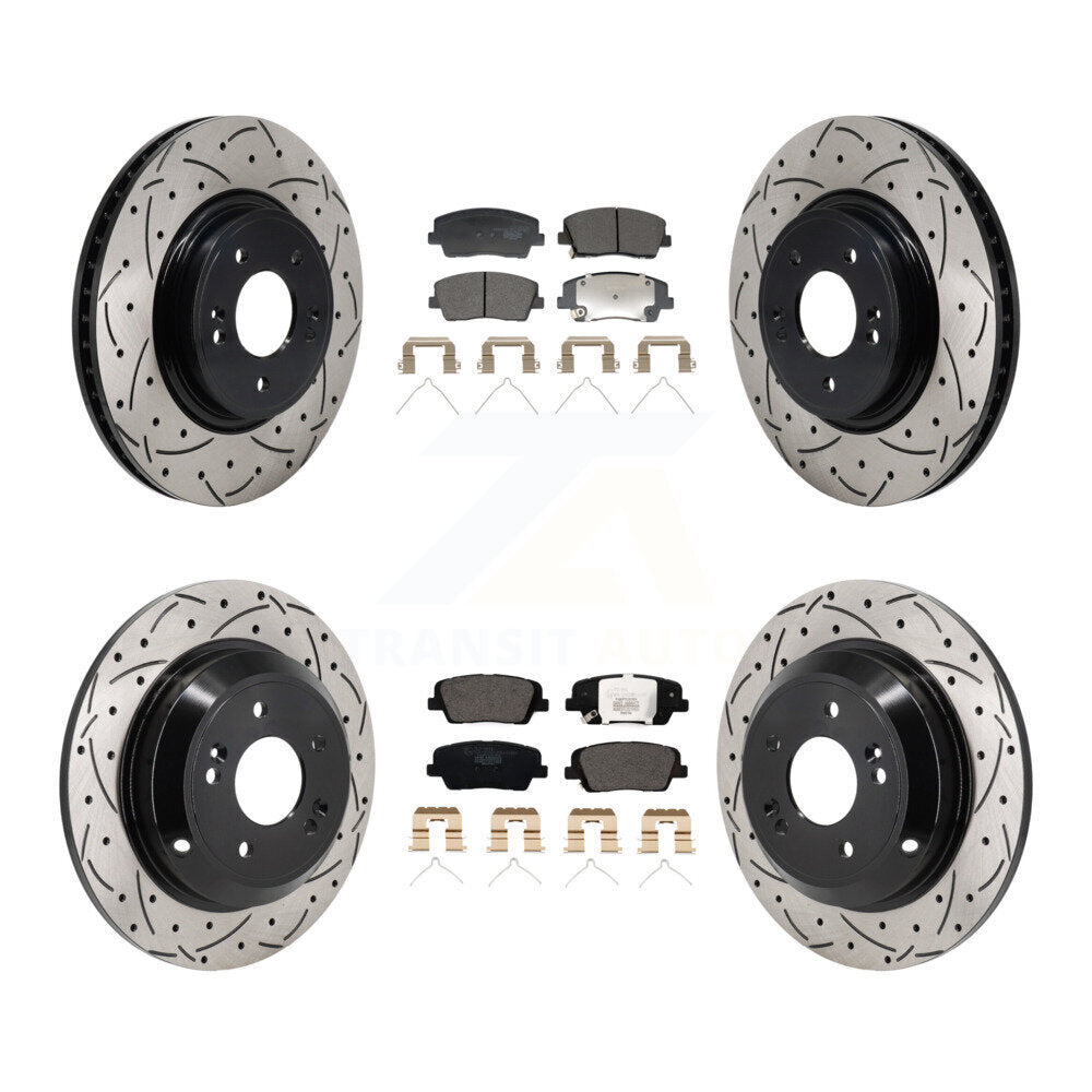 Front Rear Coated Drill Slot Disc Brake Rotor Ceramic Pad Kit For Genesis G70 Kia Stinger KDT-101340