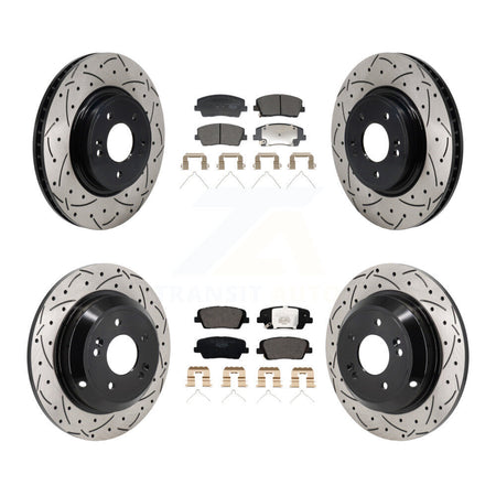 Front Rear Coated Drill Slot Disc Brake Rotor Ceramic Pad Kit For Genesis G70 Kia Stinger KDT-101340