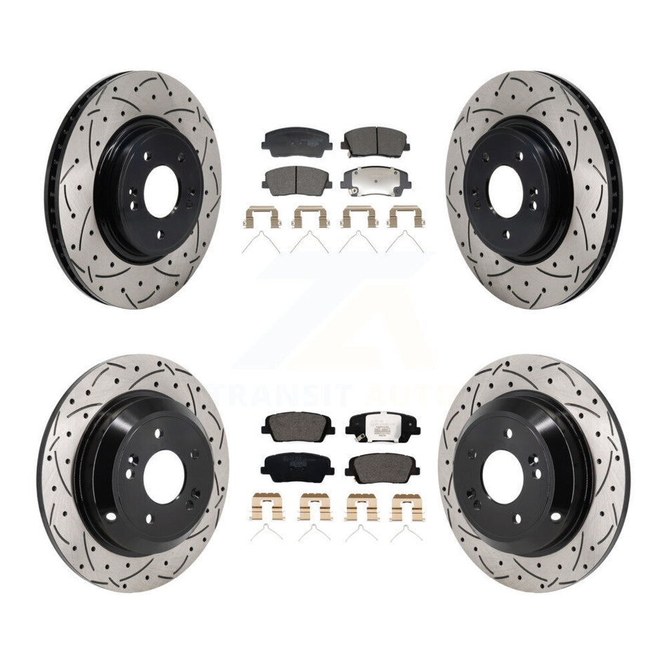 Front Rear Coated Drill Slot Disc Brake Rotor Ceramic Pad Kit For Genesis G70 Kia Stinger KDT-101340