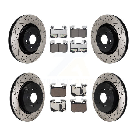 Front Rear Coated Drill Slot Disc Brake Rotor Ceramic Pad Kit For Kia Stinger Genesis G70 KDT-101341