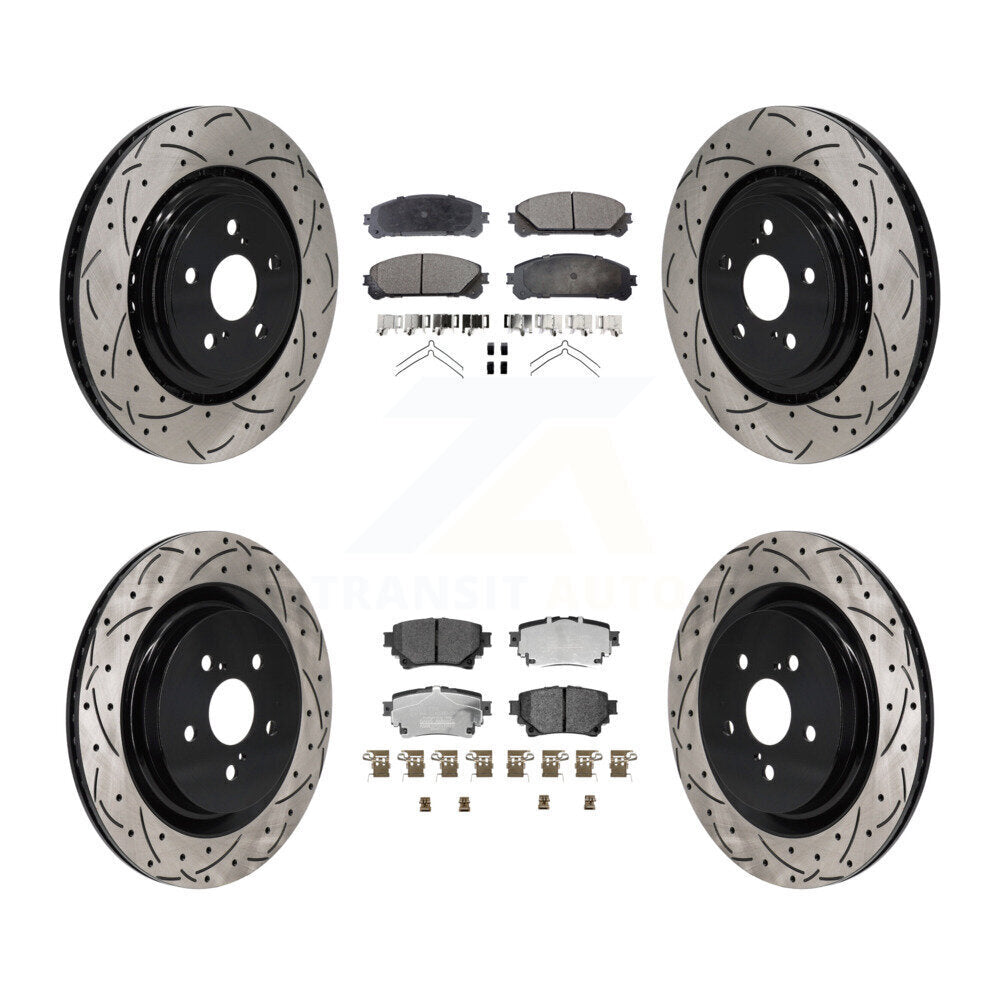 Front Rear Drilled Slot Disc Brake Rotors Ceramic Pad Kit For 2020-2022 Toyota Highlander KDT-101346