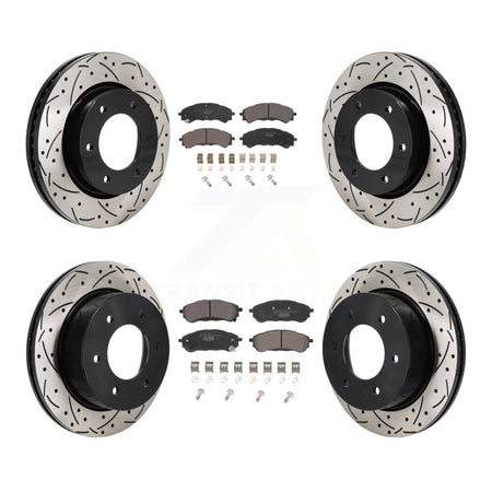 Front Rear Coated Drilled Slot Disc Brake Rotor Ceramic Pad Kit For 2019-2023 Ford Ranger KDT-101363