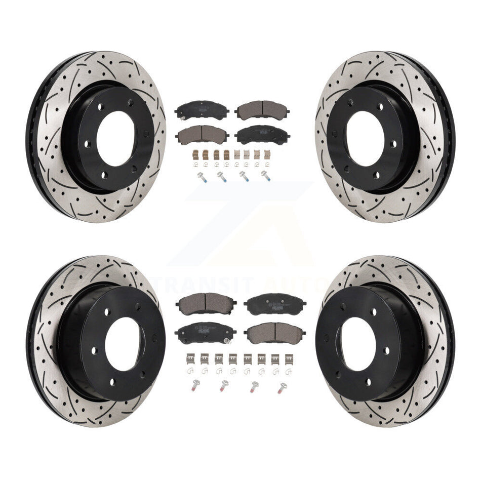 Front Rear Coated Drilled Slot Disc Brake Rotor Ceramic Pad Kit For 2019-2023 Ford Ranger KDT-101363