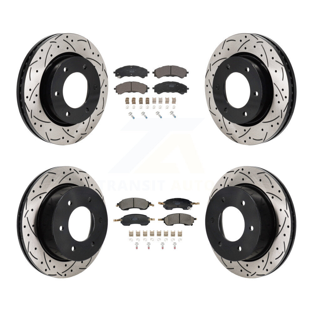 Front Rear Coated Drilled Slotted Disc Brake Rotors And Ceramic Pads Kit For Ford Bronco KDT-101364
