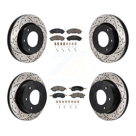 Front Rear Coated Drilled Slotted Disc Brake Rotors And Ceramic Pads Kit For Ford Bronco KDT-101364