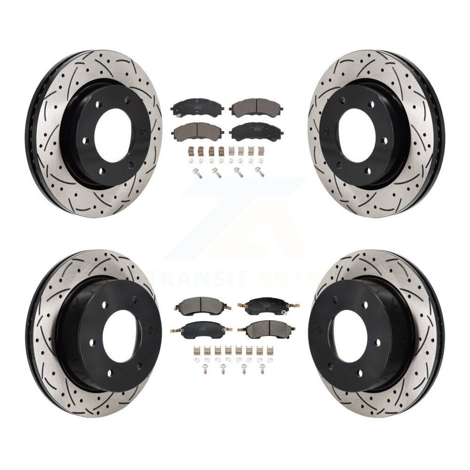 Front Rear Coated Drilled Slotted Disc Brake Rotors And Ceramic Pads Kit For Ford Bronco KDT-101364