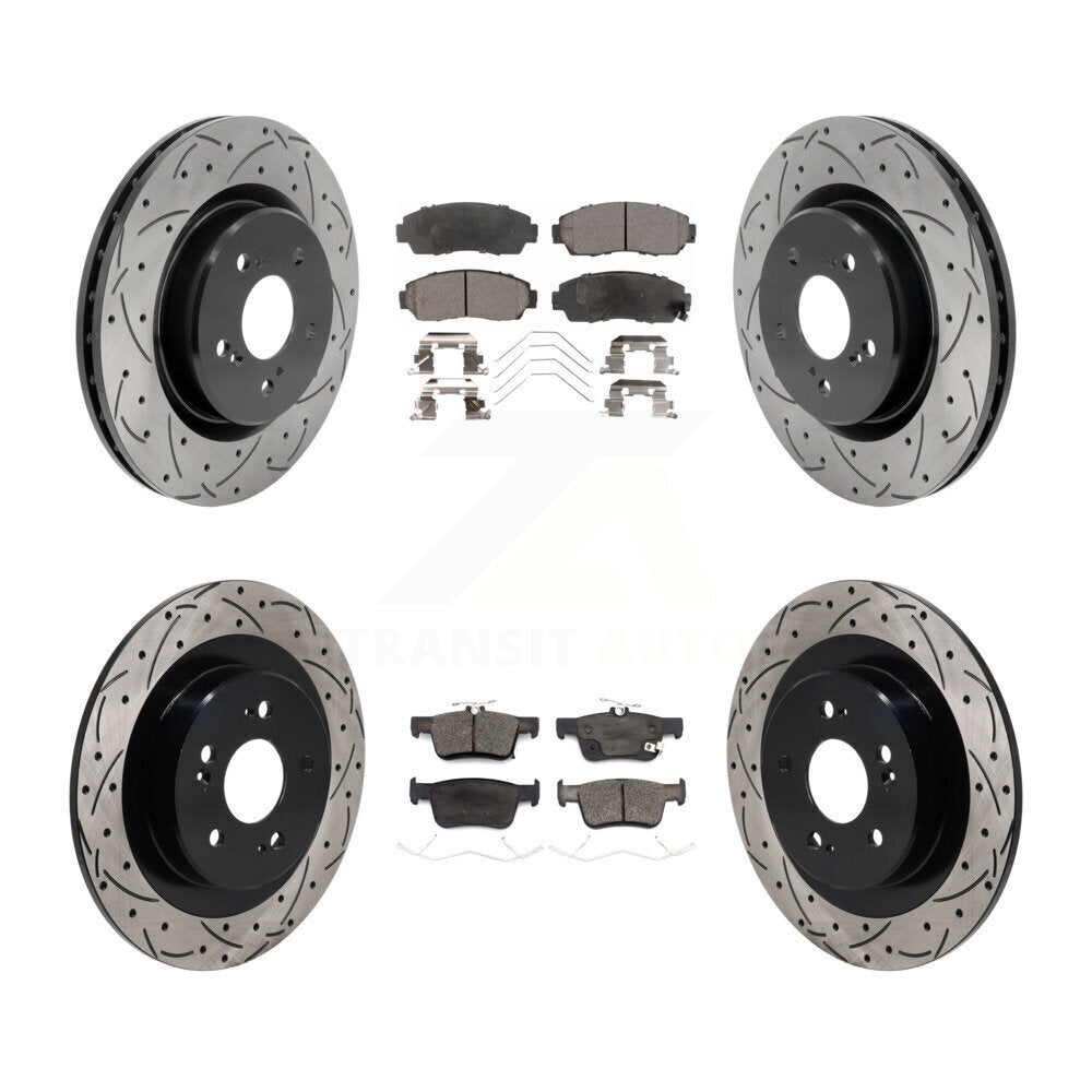 Front Rear Coat Drill Slot Disc Brake Rotors Ceramic Pad Kit For 2021-2023 Acura TLX 2.0L KDT-101369