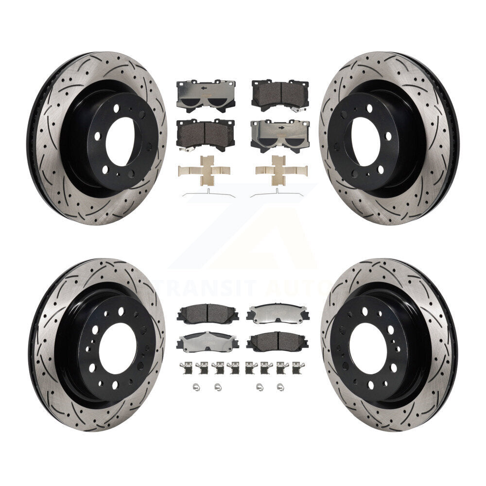 Front Rear Drilled Slot Brake Rotor Ceramic Pad Kit For Toyota Tundra Sequoia Lexus LX600 KDT-101370