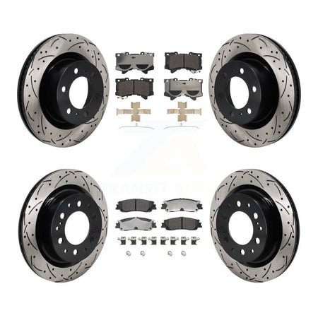 Front Rear Drilled Slot Brake Rotor Ceramic Pad Kit For Toyota Tundra Sequoia Lexus LX600 KDT-101370