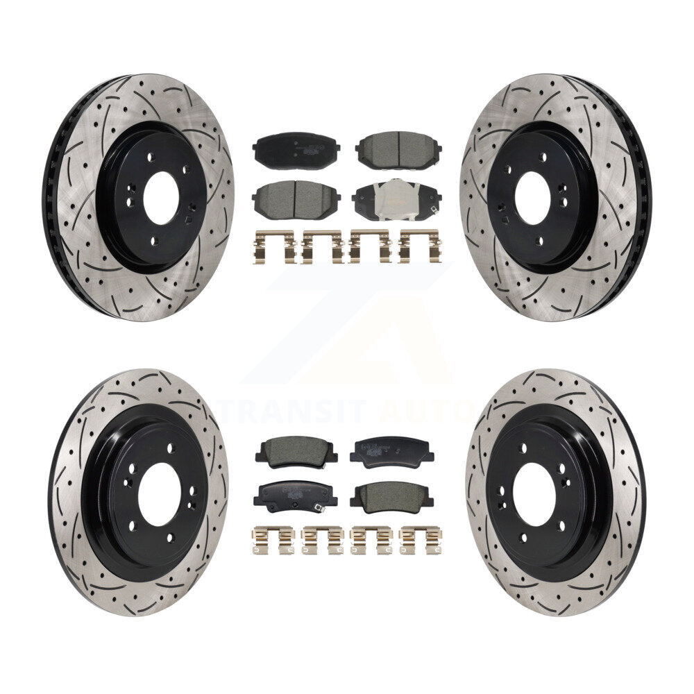 Front Rear Drilled Slot Disc Brake Rotors Ceramic Pad Kit For Hyundai Tucson Kia Sportage KDT-101371