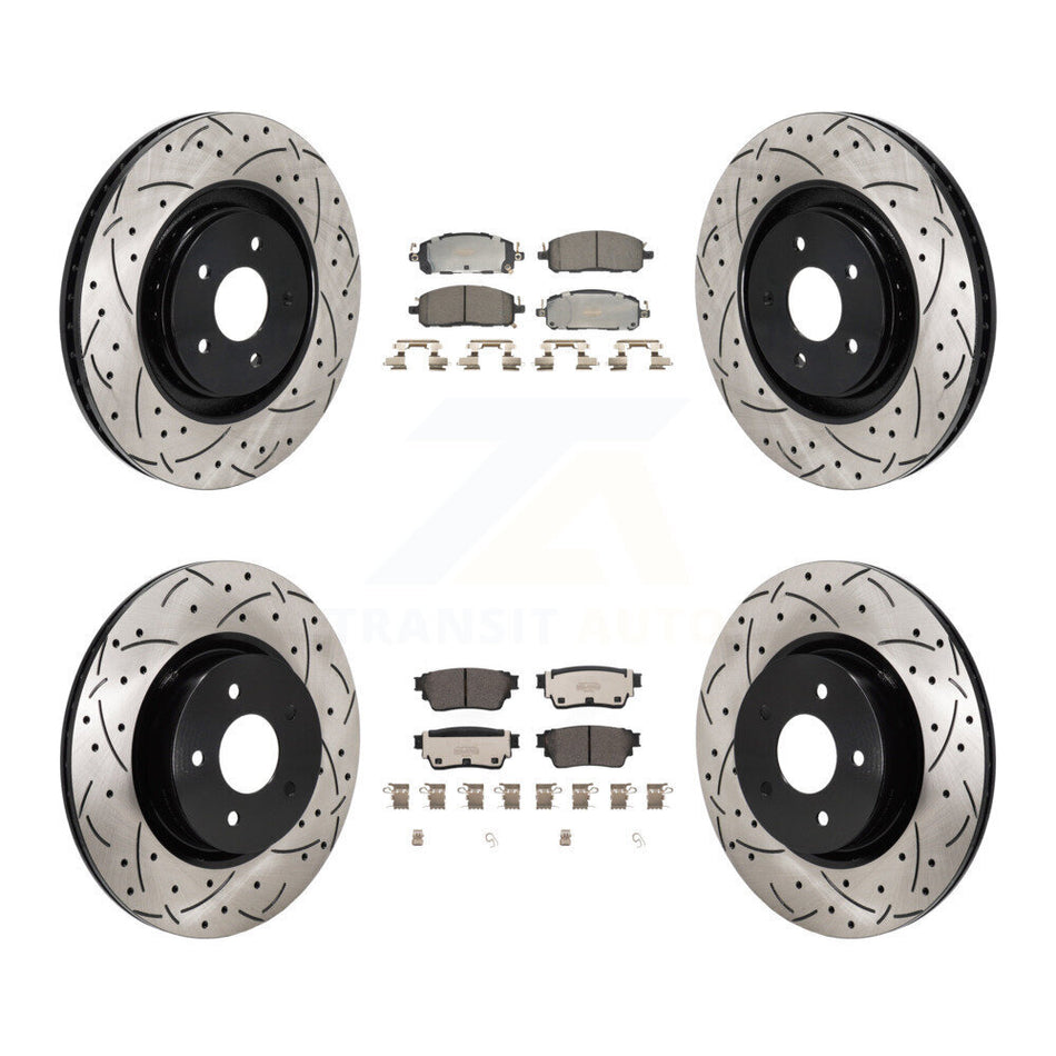 Front Rear Drilled Slot Brake Rotors Ceramic Pad Kit For Mitsubishi Outlander Nissan QX60 KDT-101372