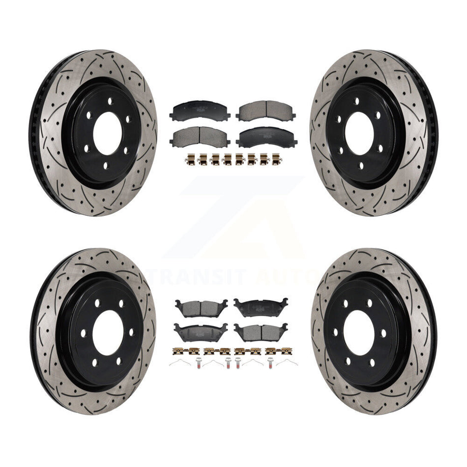 Front Rear Drill Slot Disc Brake Rotors Ceramic Pad Kit For Ford F-150 Expedition Lincoln KDT-101375