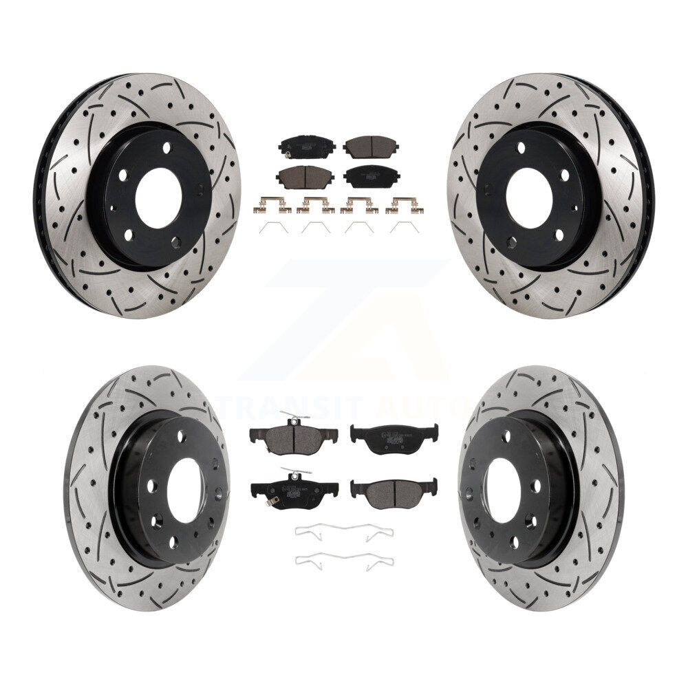 Front Rear Coated Drilled Slotted Disc Brake Rotors Ceramic Pad Kit For Mazda 3 Sport FWD KDT-101383